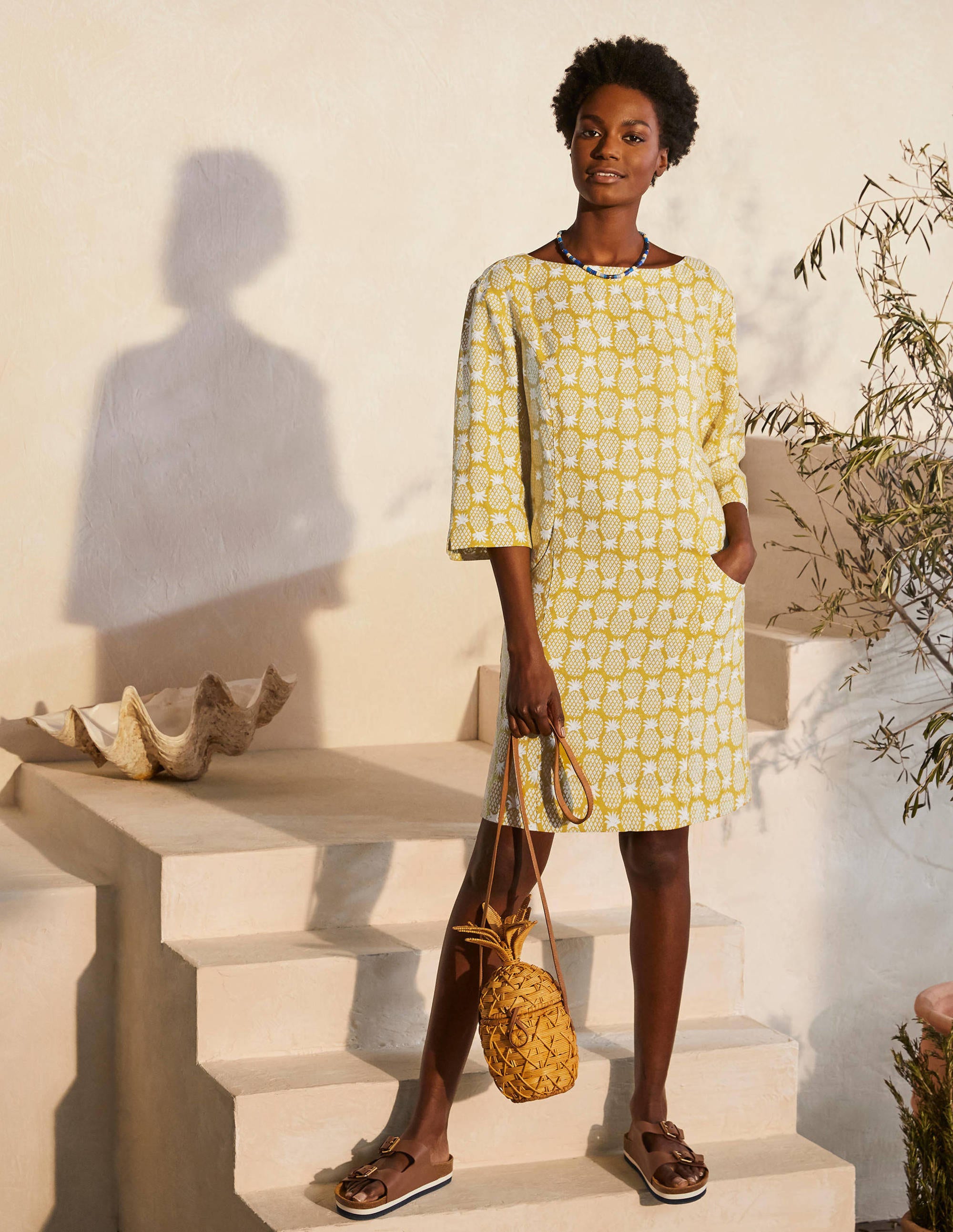 Laurie Linen Dress-Chartreuse, Pineapple Geo - Image 4