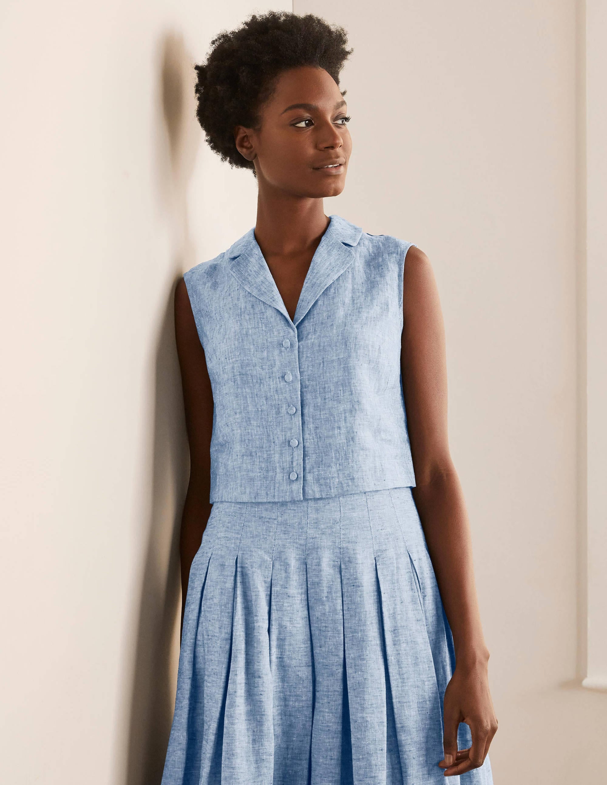 Georgina Linen Top-Authentic Blue Chambray - Image 1