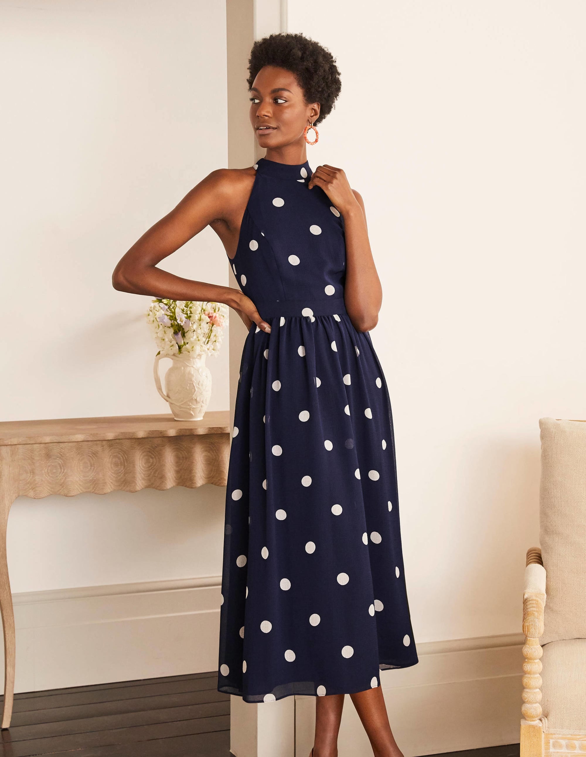 Tori Midi Dress-French Navy, Regular Dot - Image 1
