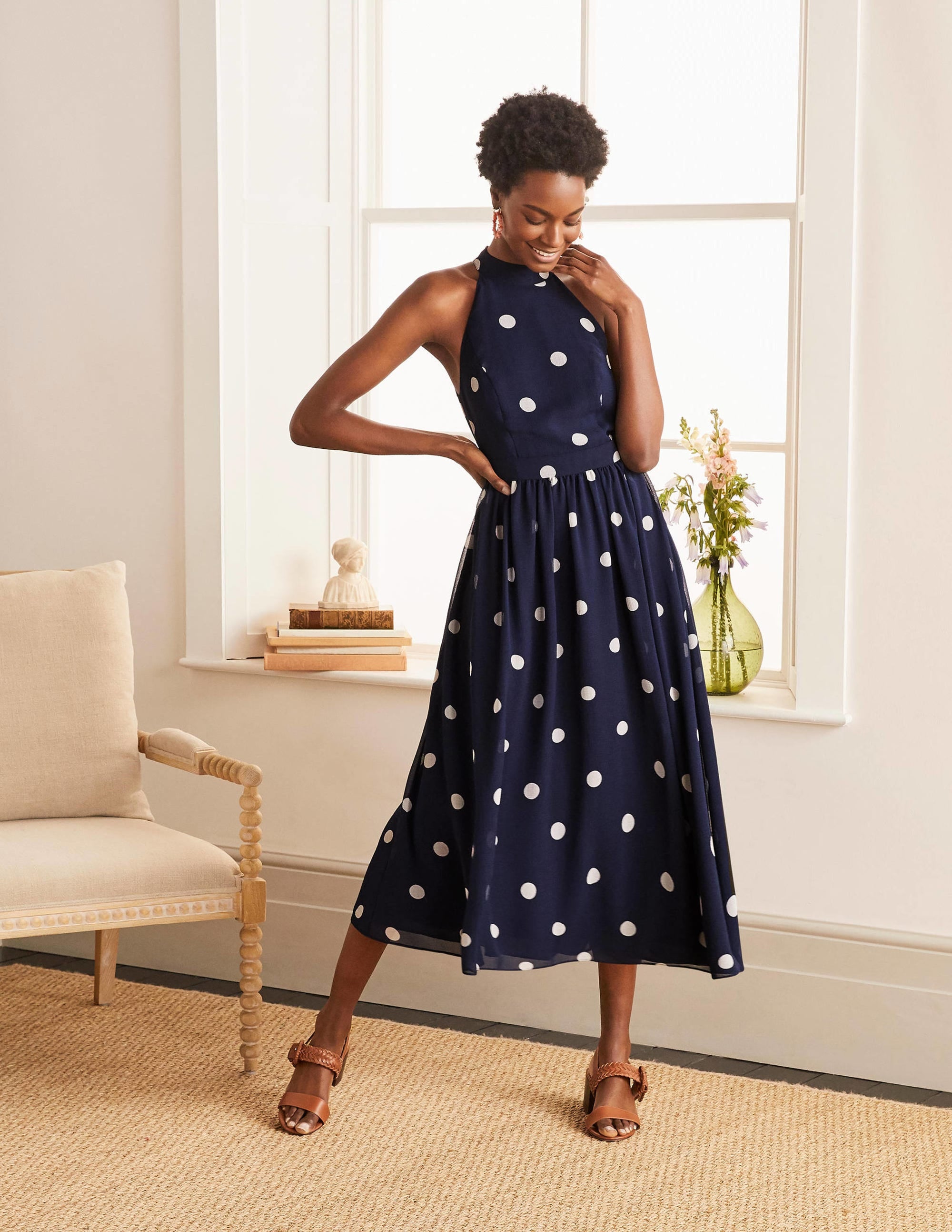 Tori Midi Dress-French Navy, Regular Dot - Image 2