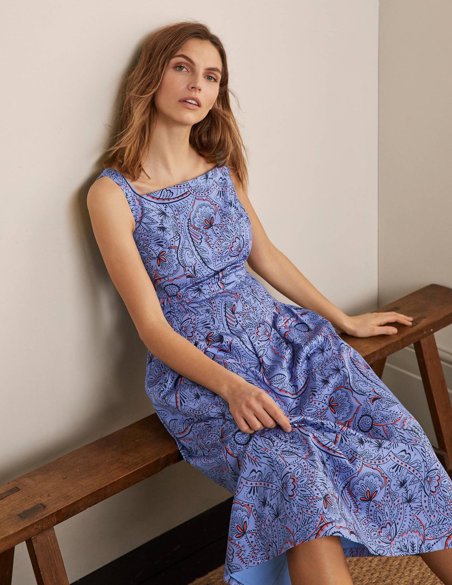 Aubrey Cotton Midi Dress-Hazy Blue, Paisley Delight