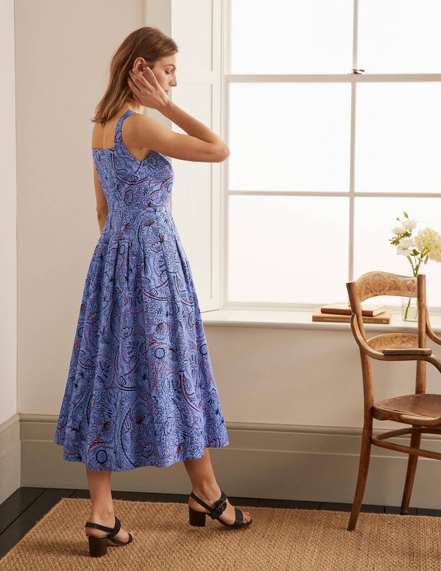 Aubrey Cotton Midi Dress-Hazy Blue, Paisley Delight