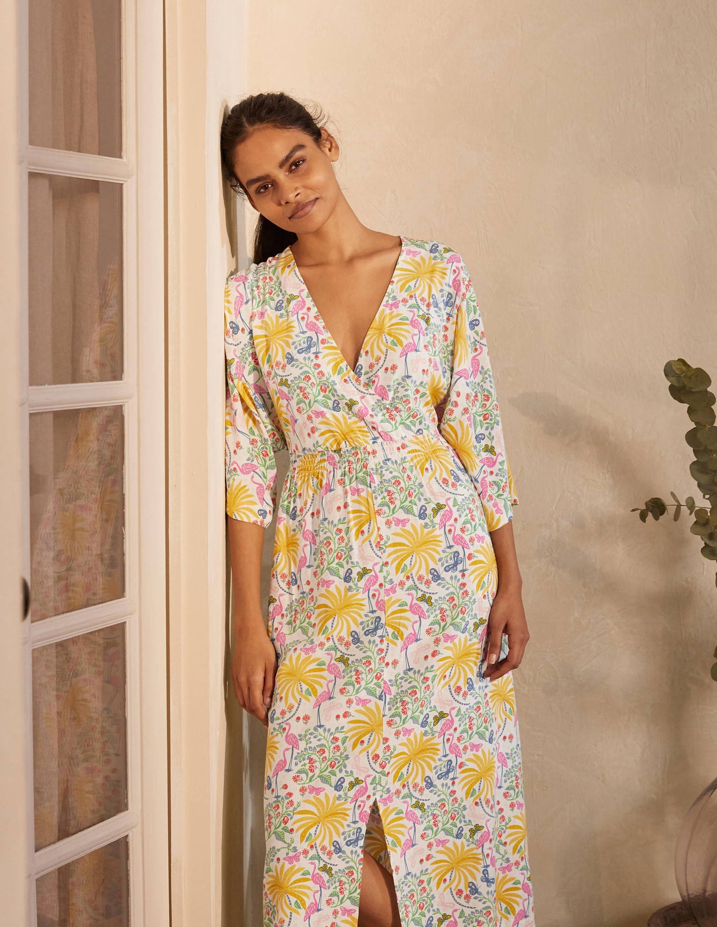 Betsy Midi Dress-Ivory, Tropical Charm