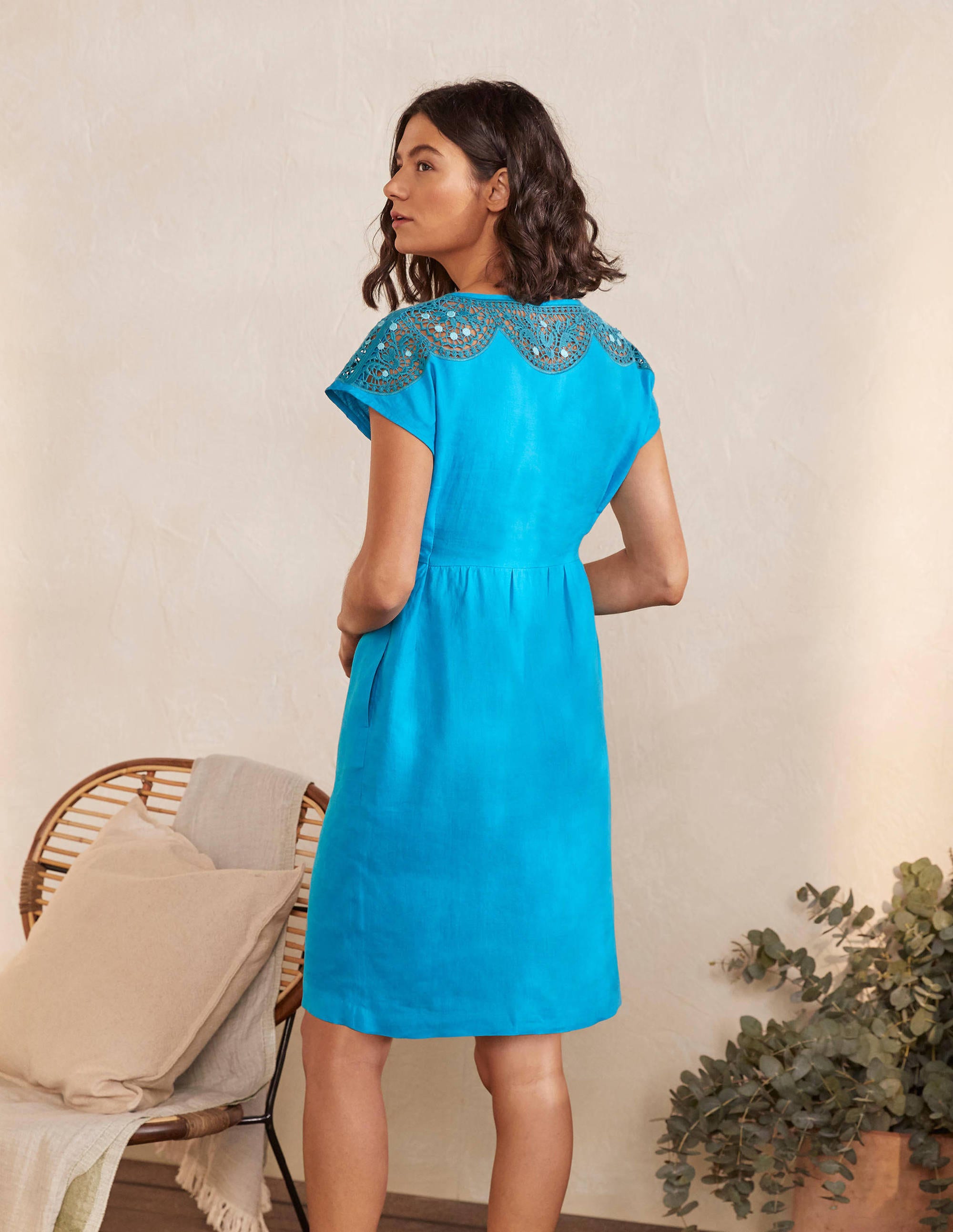 Fleur Embroidered Linen Dress-Blue Lagoon - Image 2