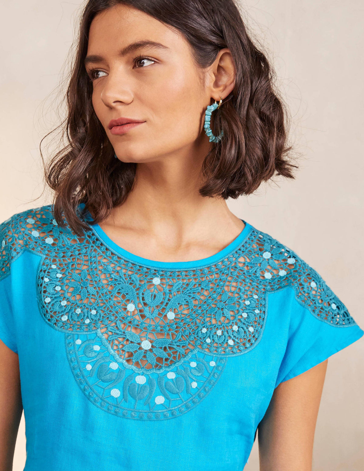 Fleur Embroidered Linen Dress-Blue Lagoon - Image 3