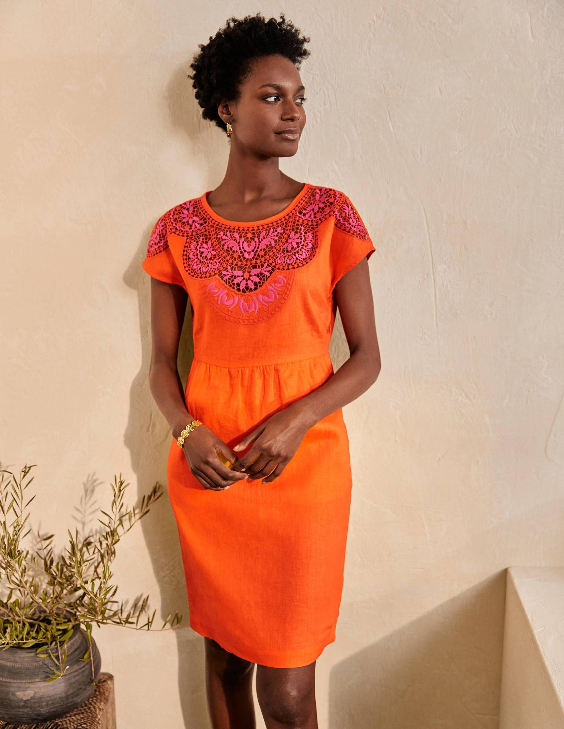 Fleur Embroidered Linen Dress-Satsuma-6