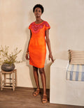 Fleur Embroidered Linen Dress-Satsuma