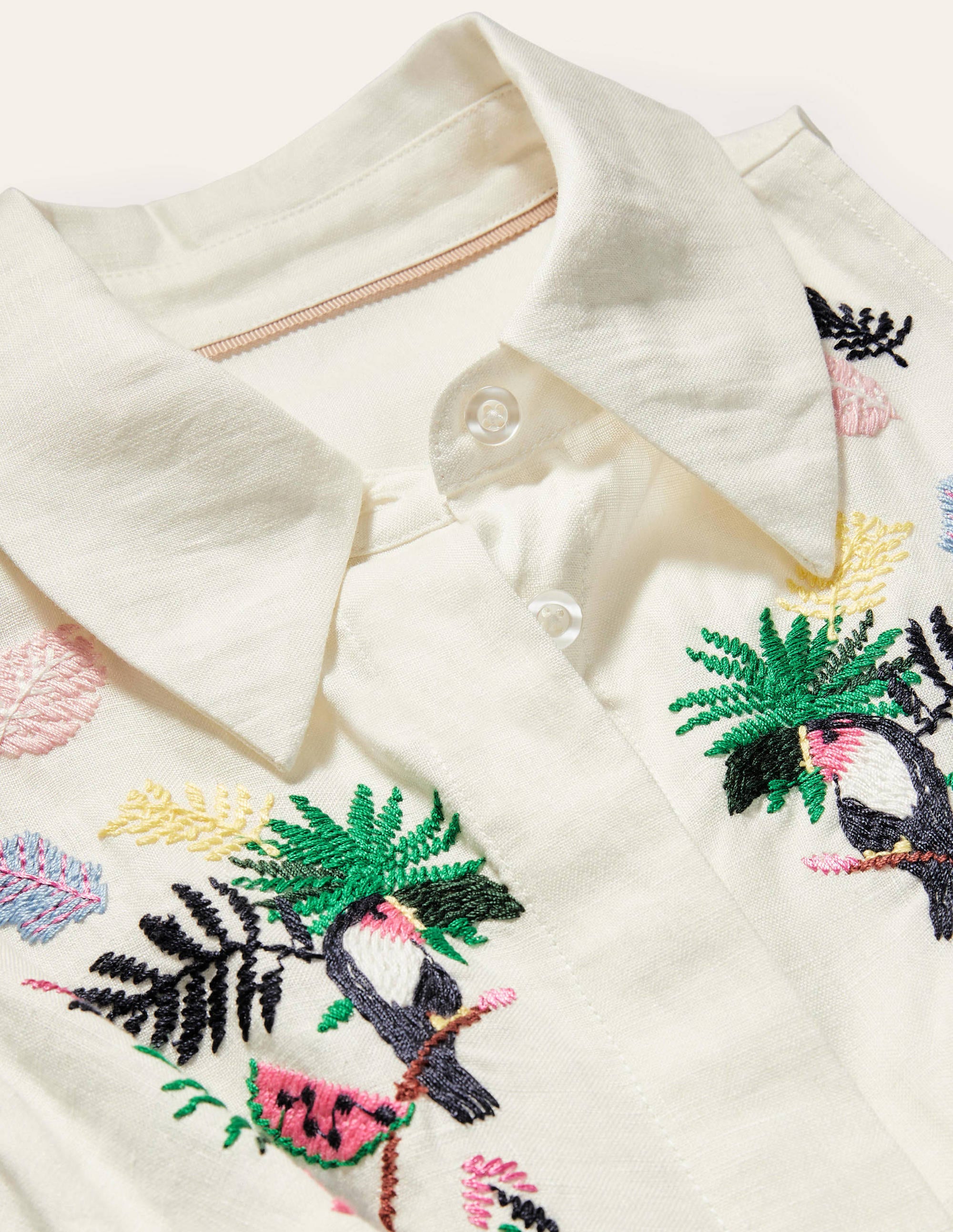 Kate Linen Shirt Dress-Ivory with multi embroidery - Image 6