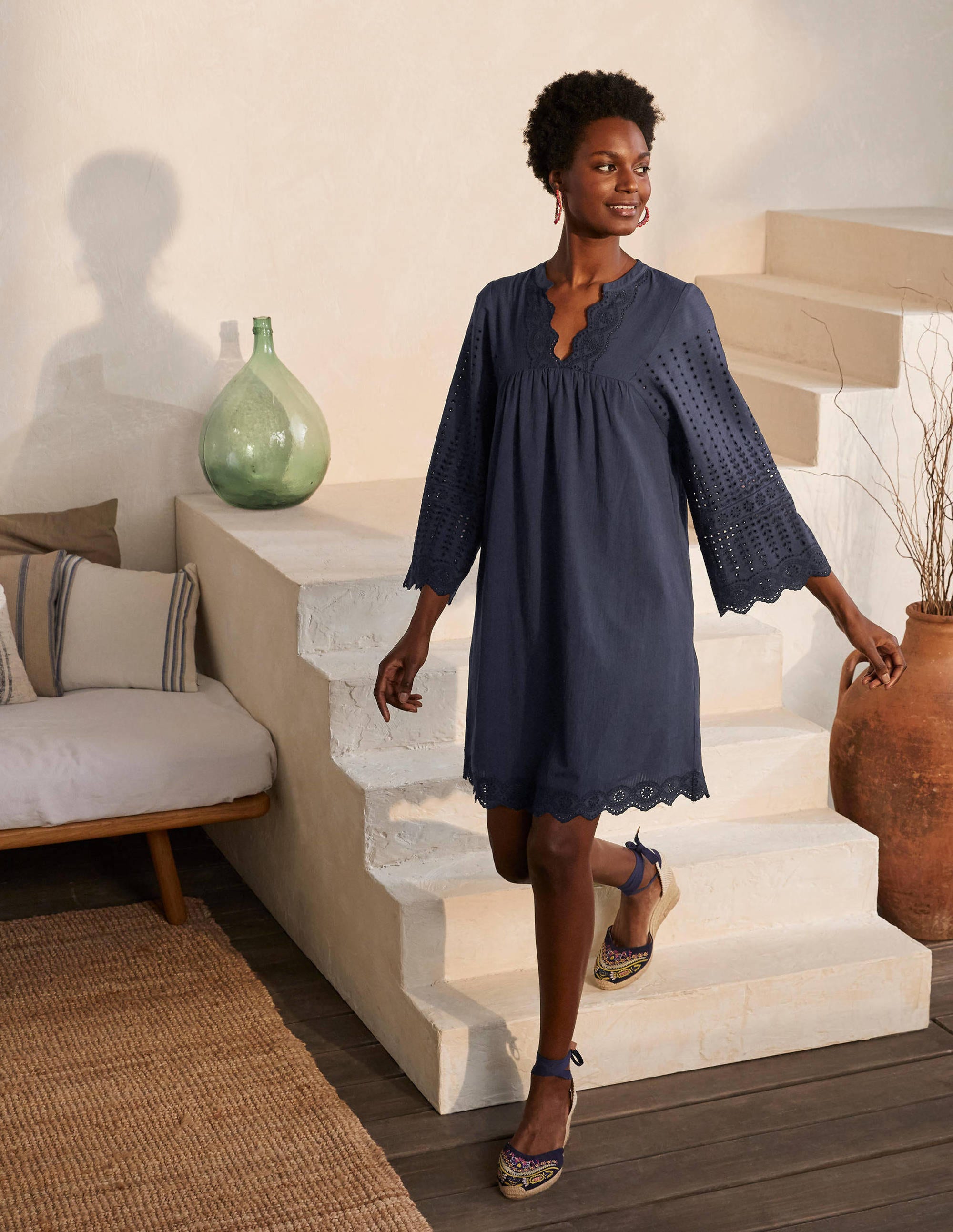 Erin Cotton Broderie Dress-Navy - Image 1