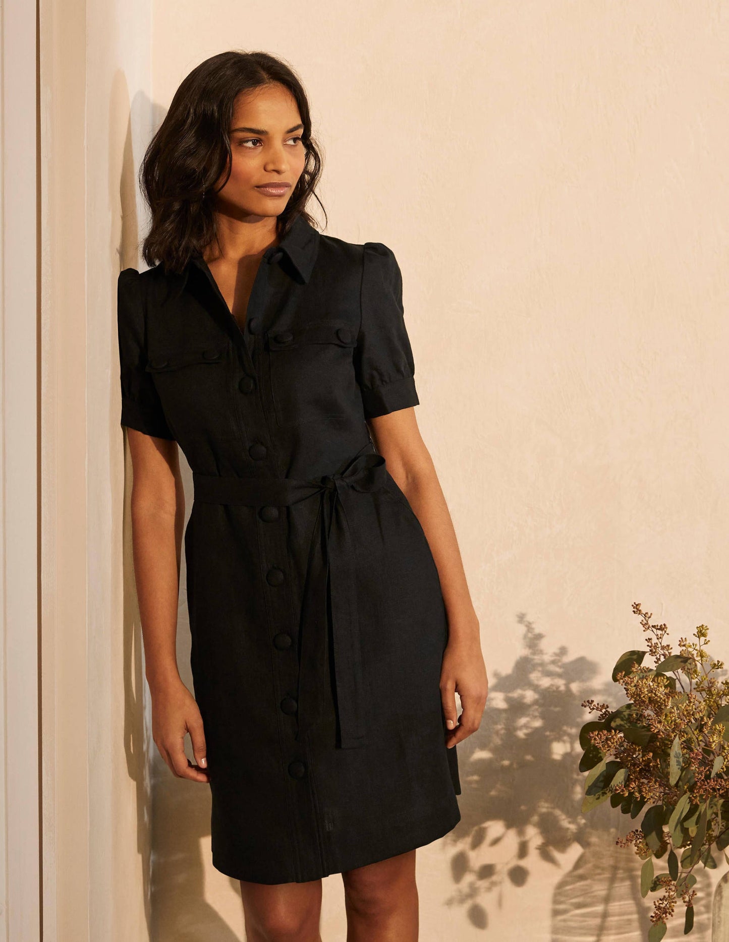 Carrie Linen Shirt Dress-Black