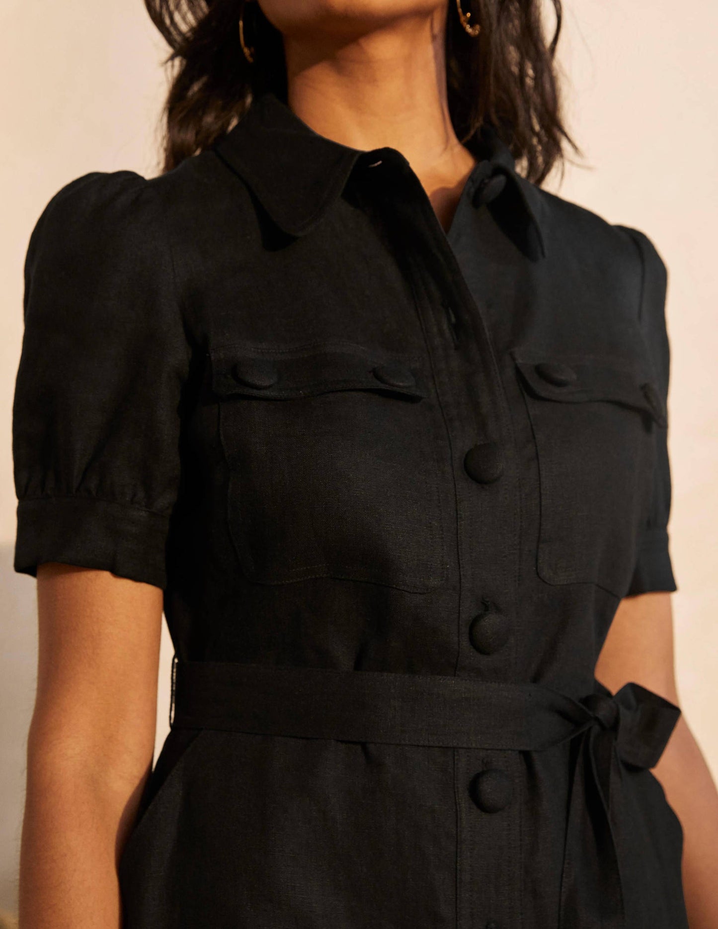 Carrie Linen Shirt Dress-Black