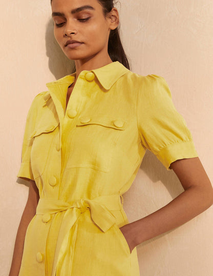 Carrie Linen Shirt Dress-Daffodil-3