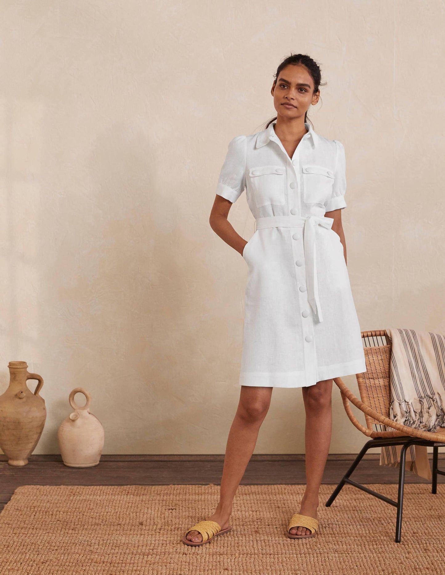 Carrie Linen Shirt Dress-White