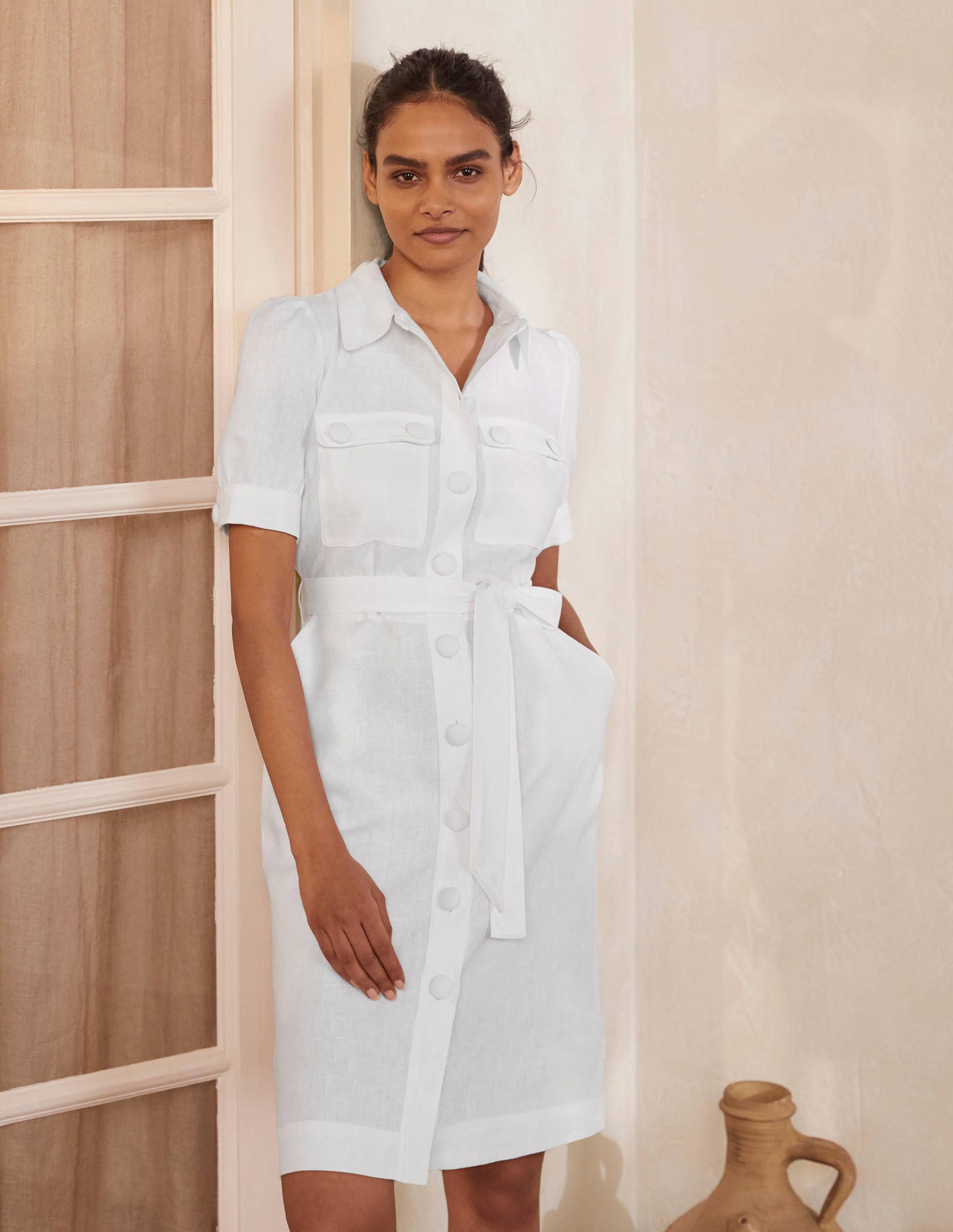 Carrie Linen Shirt Dress-White - Image 1