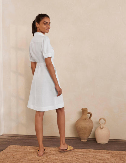 Carrie Linen Shirt Dress-White