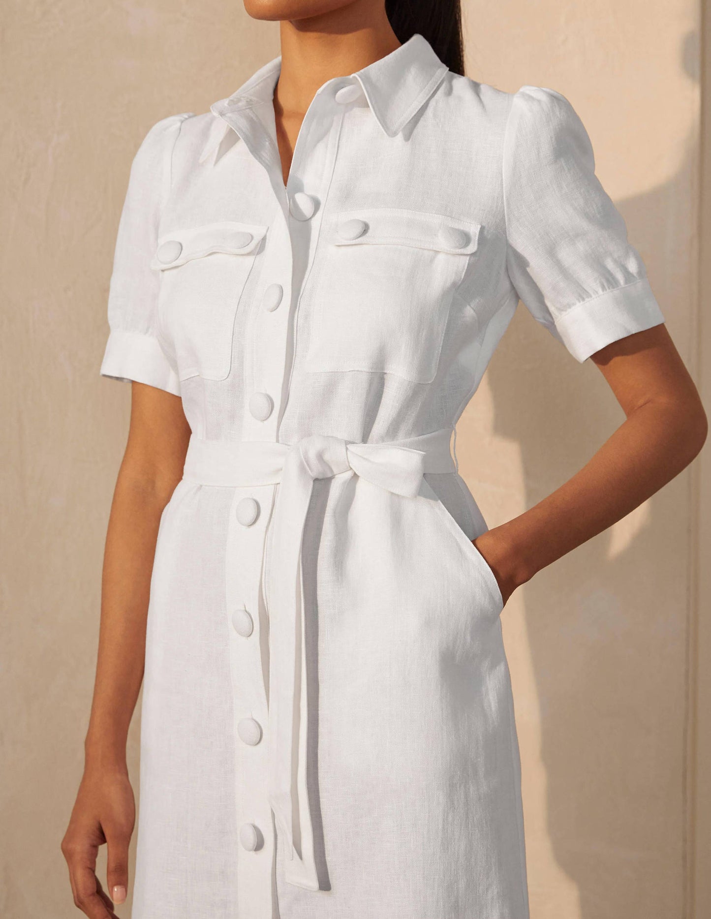 Carrie Linen Shirt Dress-White