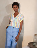 Evie Linen Shirt-Woven Summer Multistripe