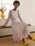 Annie Tiered Midi Dress-Ivory, Peony Burst Small