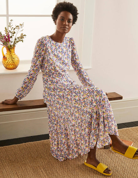 Annie Tiered Midi Dress-Ivory, Peony Burst Small
