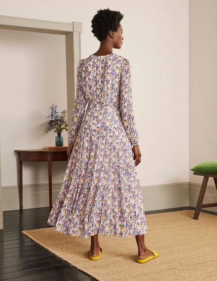 Annie Tiered Midi Dress-Ivory, Peony Burst Small