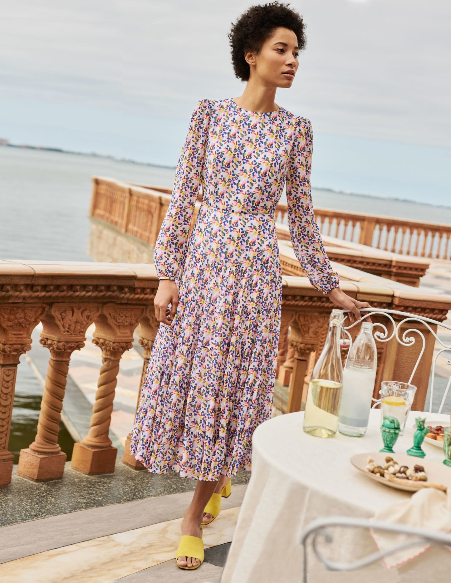 Annie Tiered Midi Dress-Ivory, Peony Burst Small