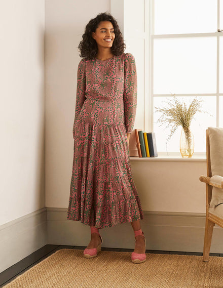Annie Tiered Midi Dress-Azalea, Ornate Floral
