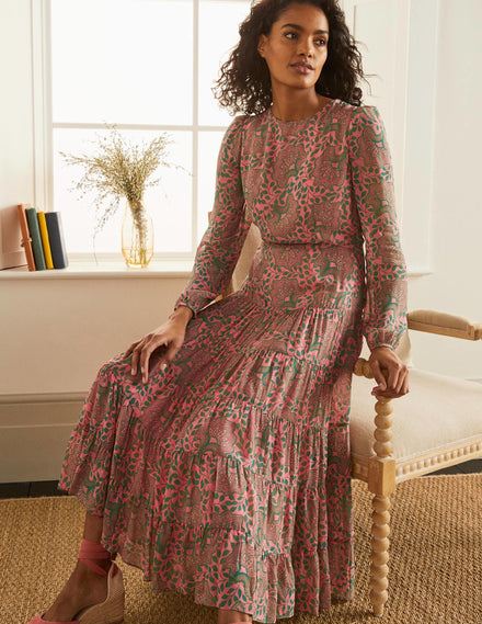 Annie Tiered Midi Dress-Azalea, Ornate Floral