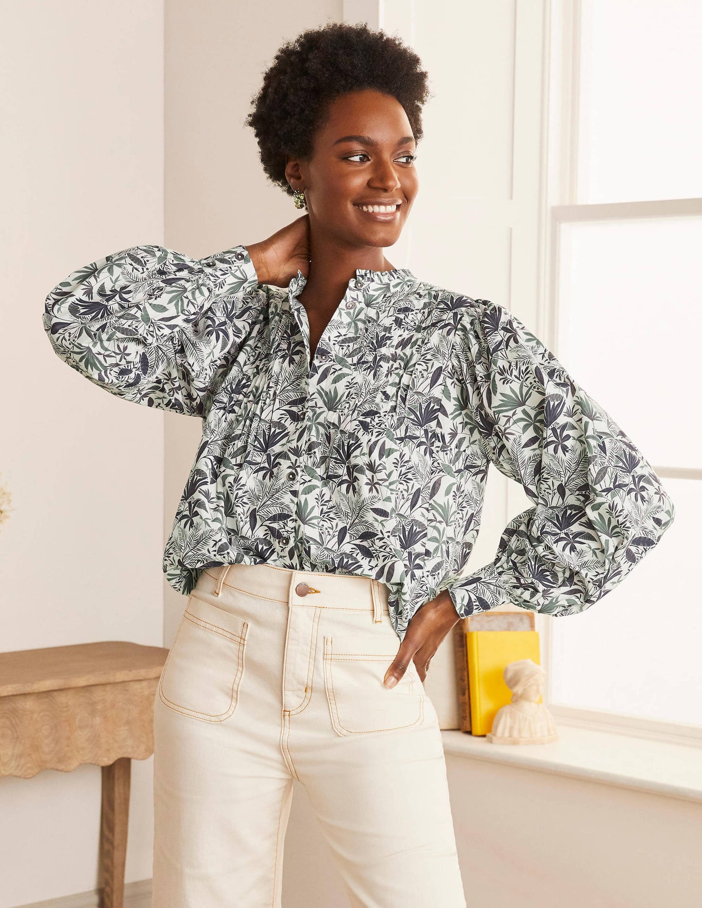 Miranda Blouse-Ivory, Tropical Palm