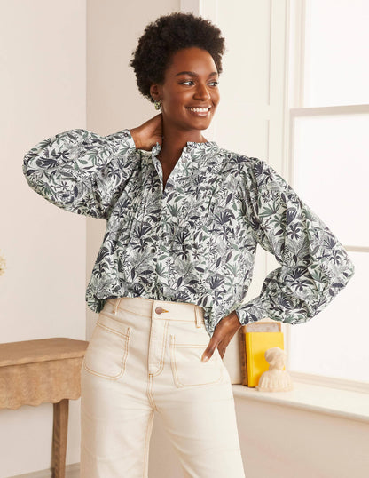 Miranda Blouse-Ivory, Tropical Palm-5
