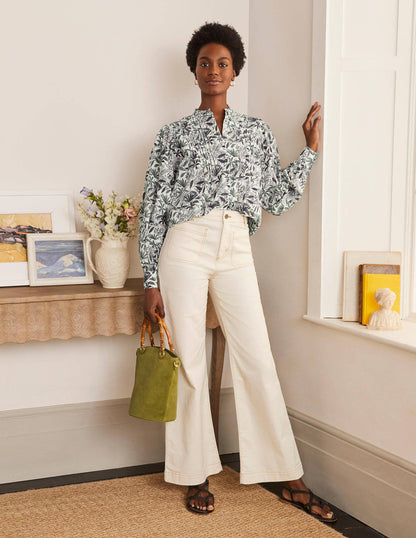 Miranda Blouse-Ivory, Tropical Palm-1
