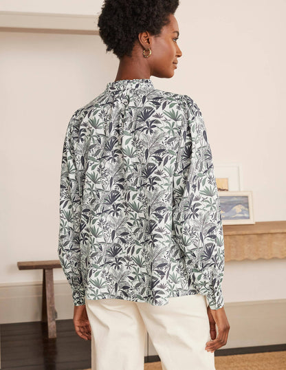 Miranda Blouse-Ivory, Tropical Palm-2