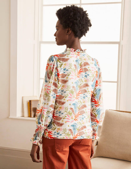 Anastasia Smocked Top-Ivory, Safari Fern