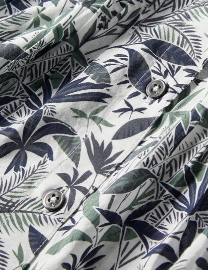 Antonia Cotton Shirt Dress-Ivory, Tropical Palm-6