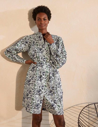 Antonia Cotton Shirt Dress-Ivory, Tropical Palm-1