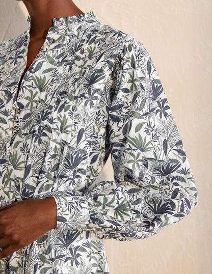 Antonia Cotton Shirt Dress-Ivory, Tropical Palm-3