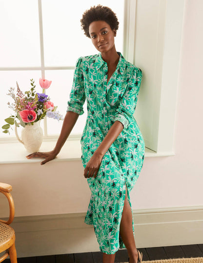 Cecile Midi Shirt Dress-Highland Green, Monkey Palm-5