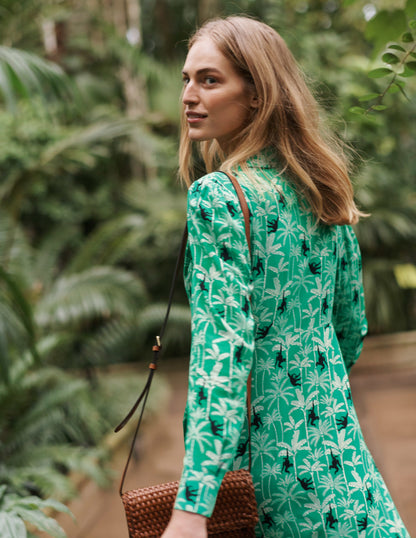 Cecile Midi Shirt Dress-Highland Green, Monkey Palm-6