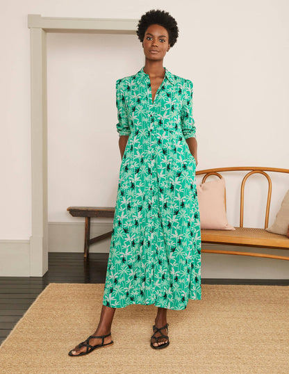 Cecile Midi Shirt Dress-Highland Green, Monkey Palm-1