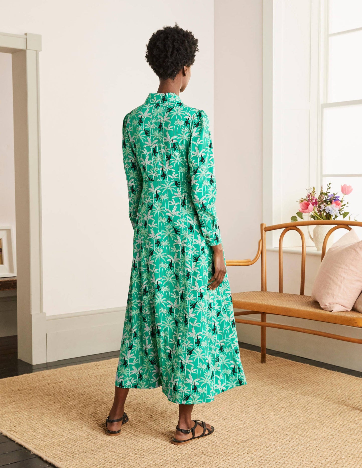 Cecile Midi Shirt Dress-Highland Green, Monkey Palm