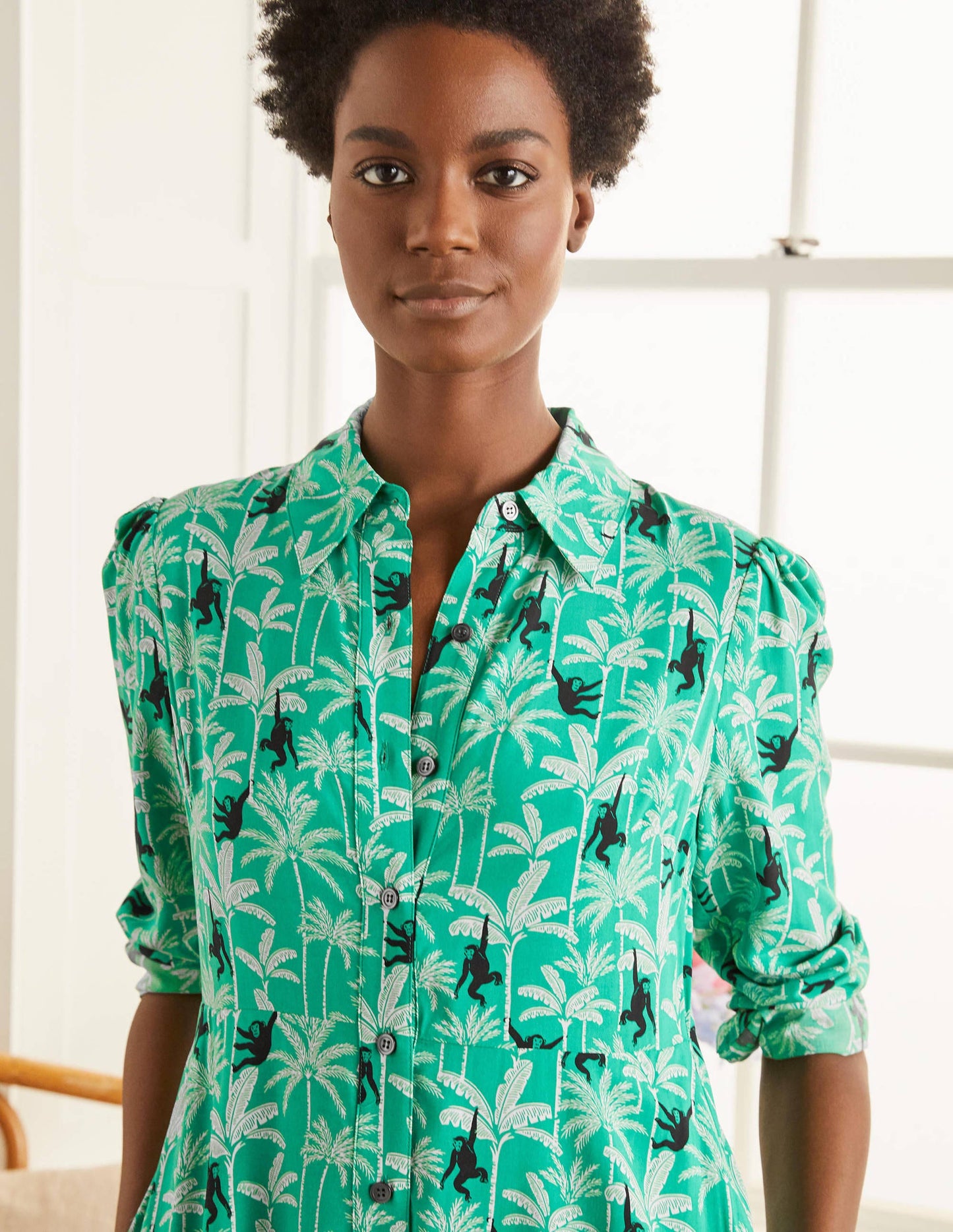 Cecile Midi Shirt Dress-Highland Green, Monkey Palm