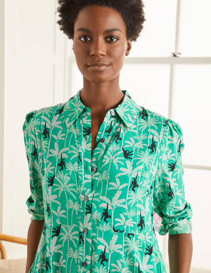 Cecile Midi Shirt Dress-Highland Green, Monkey Palm-3