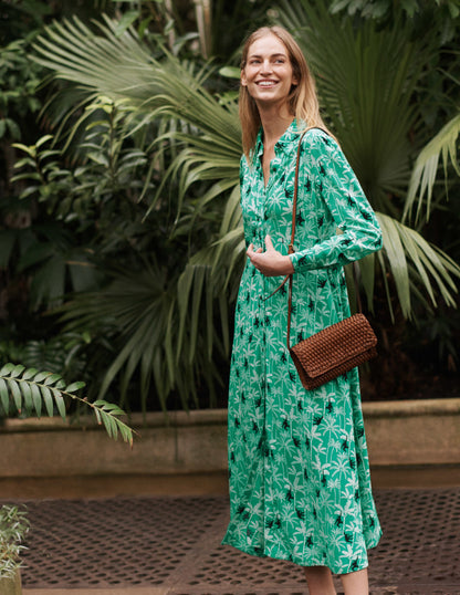 Cecile Midi Shirt Dress-Highland Green, Monkey Palm-4