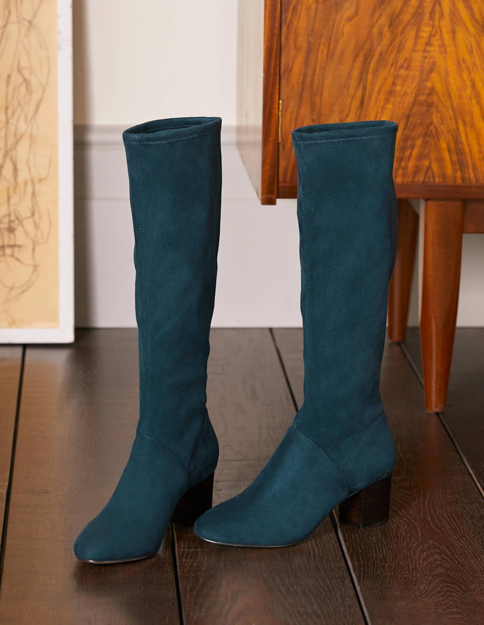 Round Toe Stretch Boots-Seaweed-1