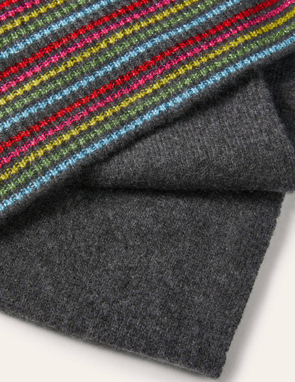 Cashmere Scarf-Charcoal Melange/Lurex Stripe-2