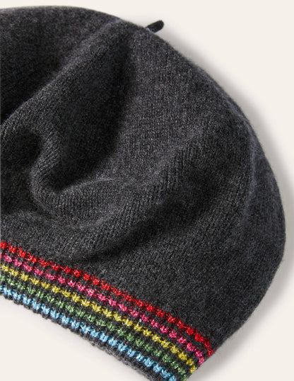 Cashmere Beret-Charcoal Melange/Lurex Stripe-2
