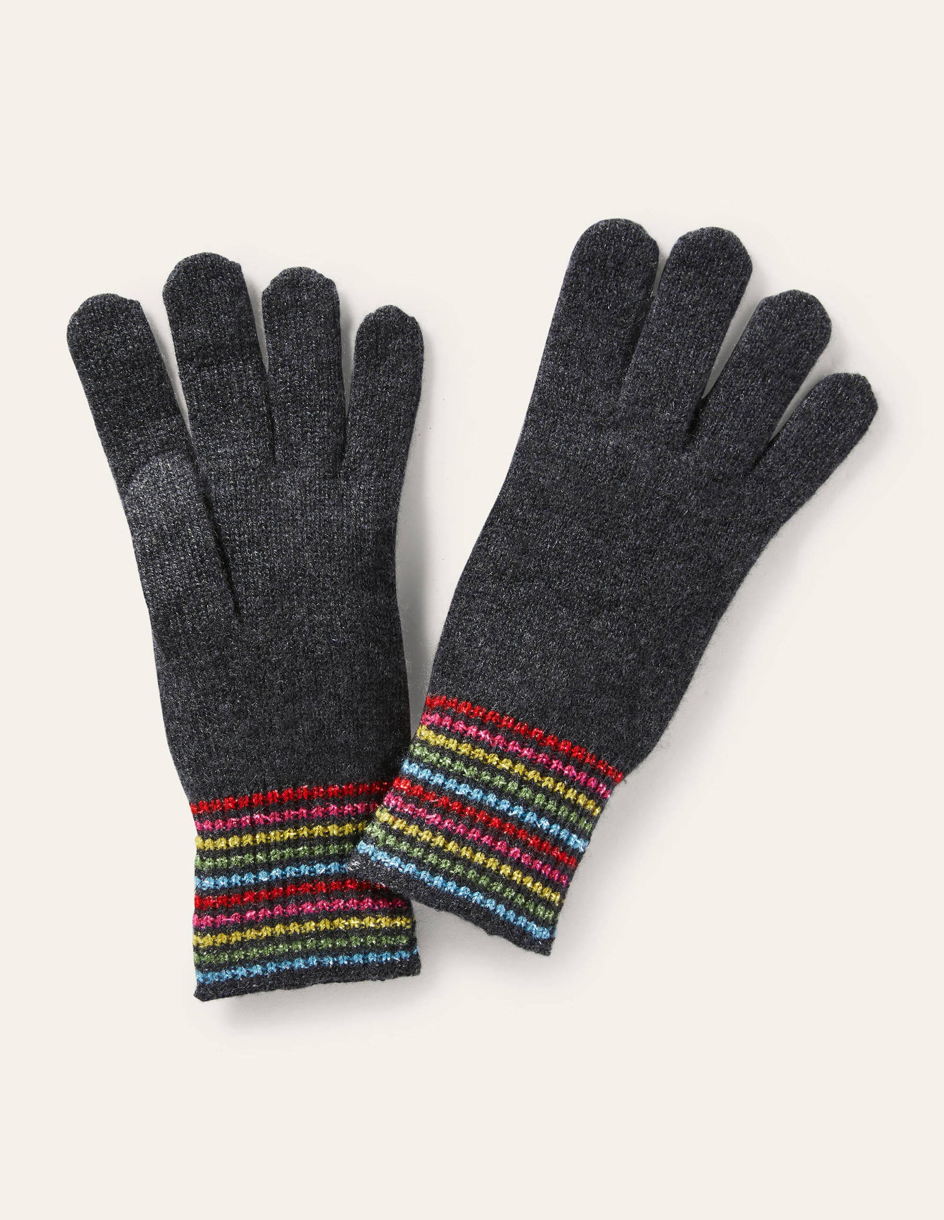 Cashmere Gloves-Charcoal Melange/Lurex Stripe-1