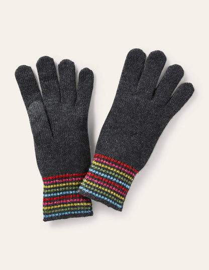 Cashmere Gloves-Charcoal Melange/Lurex Stripe-1
