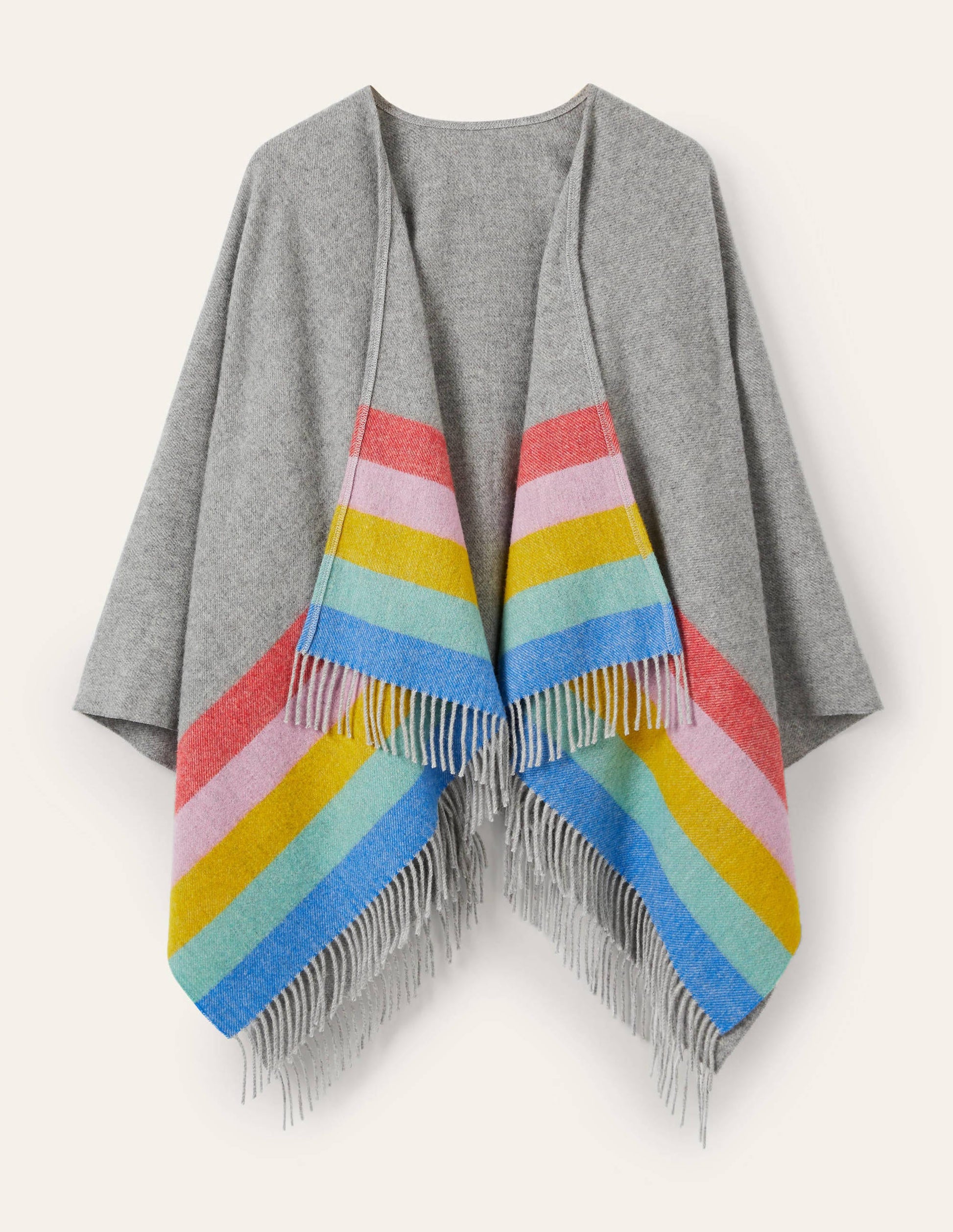 Wool Cape-Grey, Rainbow Stripe-1