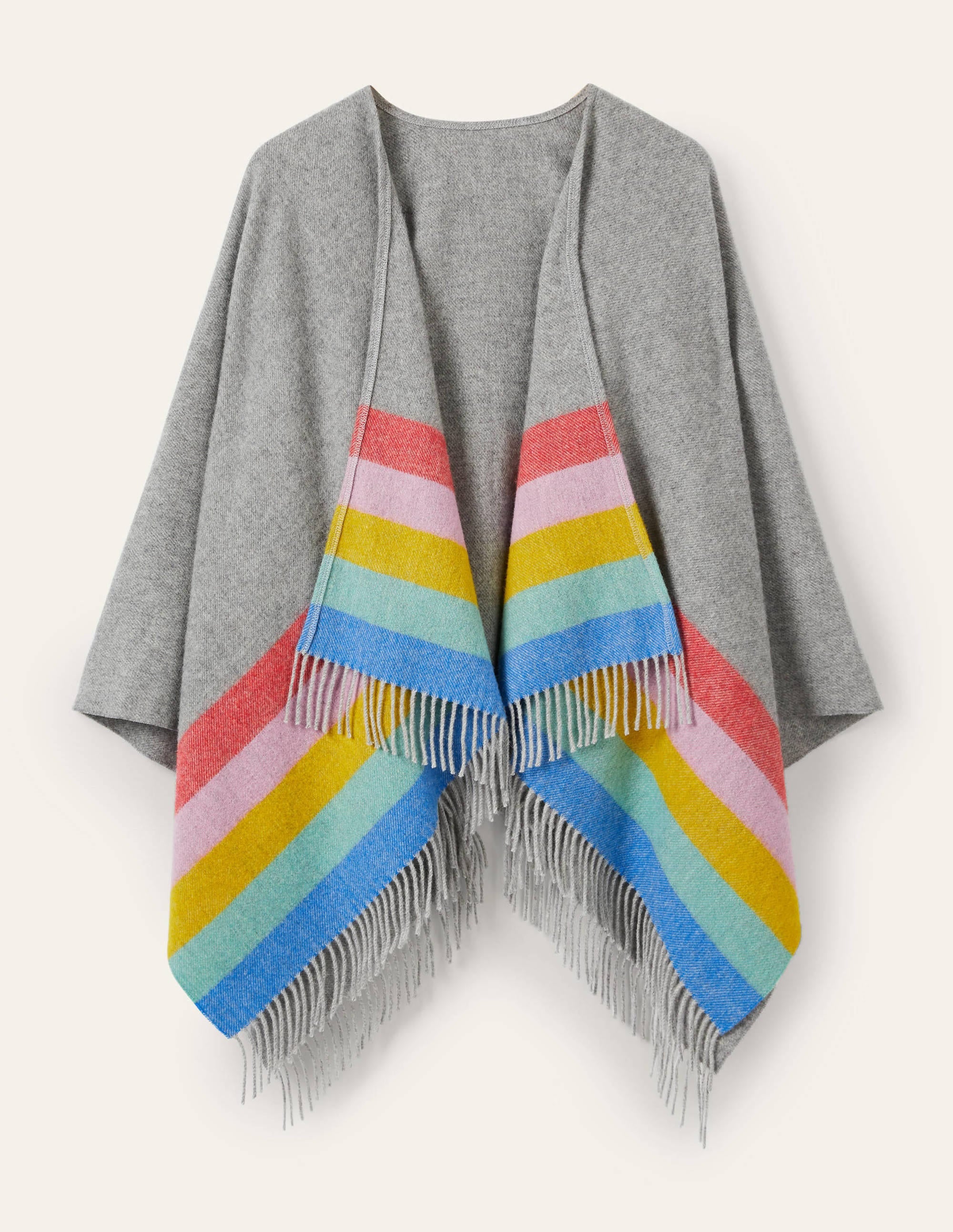 Wool Cape-Grey, Rainbow Stripe - Image 1