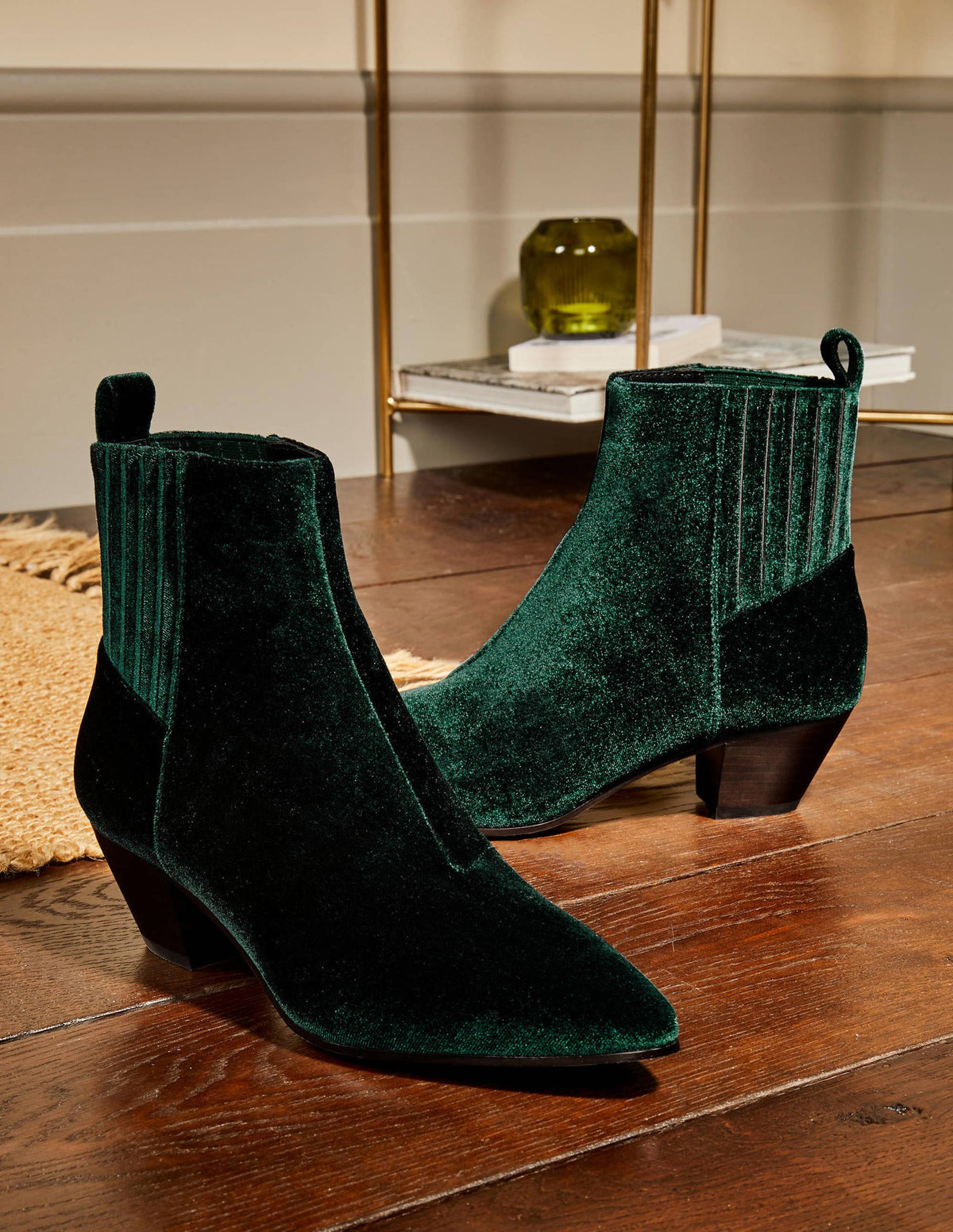 Western Ankle Boots-Midnight Garden Velvet - Image 1